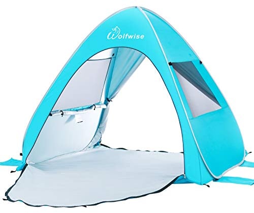 WolfWise UPF 50+ Easy Pop Up Beach Sun Shelter Tent Portable Baby Canopy Quick Instant Automatic Sport Umbrella Sun Shade Blue Medium