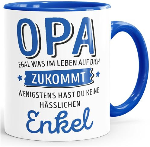 Moonworks® Geschenk Tasse anpassen egal was im Leben auf dich zukommt wenigstens hast du keine hässlichen Kinder Kaffee-Becher Opa-Enkel inner-royal Keramik-Tasse
