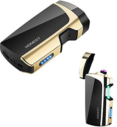 Infrared Sensor Switch USB Windproof Lighter, Flameless Dual Arc Plasma Lighter, Rechargeable Electric Lighter with Battery Indicator（black）