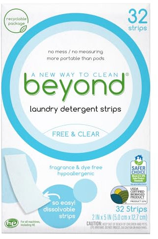 Beyond Free & CLEAR - Hojas de detergente para ropa ecológicas. 100% libre de plástico. (1 paquete de 32)