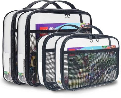 holay 4 Packs PVC Zippered Blocks Set, Toy, Clay, Board game Storage Organizer Case (Name Tag, Manual Pocket) (Black, Small,Large)