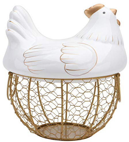 BESPORTBLE Eierkörbe Huhnform Eierkorb Obstkorb Keramik Huhn Figur Eisen Kunst Aufbewahrungskorb Golden Obst Gemüse Eier Snacks Metallkorb Gemüsekorb Küche Party Ostern