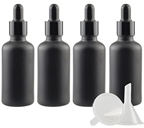 TIANZD 4 Pièces 50ml Flacons en Verre Noir Mat avec Pipettes, 50 ml Bouteilles Compte-gouttes en Verre Vides avec Bouchon à Vis Noir Pour Les Huiles Essentielles Aromathérapie