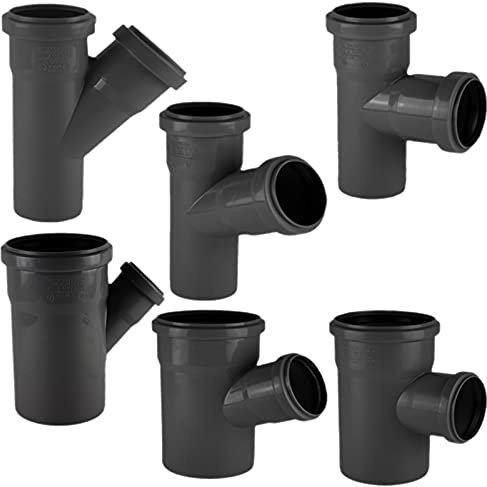 MegaHaustechnik HT Abzweig DN110 auf DN110 Winkel 45° Grad Abzweig Außendurchmesser 110mm 11cm x Rohr AußenØ 110mm 11cm 2 Steck Muffen Gummi Dichtungen Abwasser Abfluss Leitung HTA Kunststoff PP grau