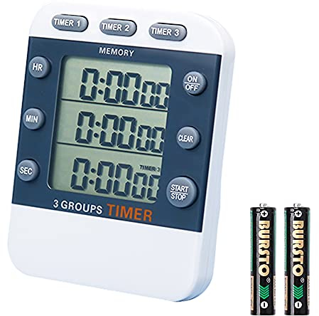 MOSTRUST Digitaler Dual-Küchentimer zum Kochen, 3 Kanäle, Countdown/Up-Dreifach-Multi-Timer für Lebensmittel, magnetischer Speicher-Preset, großes Display, einstellbare Alarm-Lautstärke, 3-A-Batterie