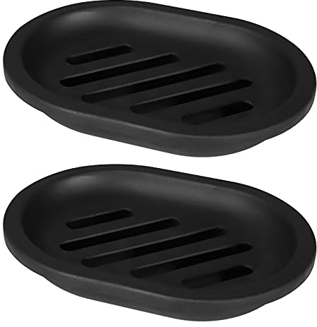 Topsky Lot de 2 Porte-savons, Porte Savon Noir Salle de Bain, Porte-Savon de Voyage, Nettoyage Facile, Sec, Stop Mushy soap (Noir)
