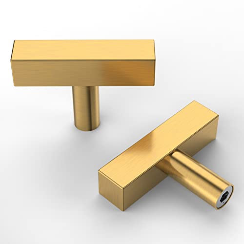 Astrée 5 Pack 50mm Gold Cabinet Knobs Stainless Steel Drawer Knobs Brass Cupboard Knobs Kitchen Door Knobs T Bar Cupboard Handles and Knobs Dresser Knobs Gold Knobs