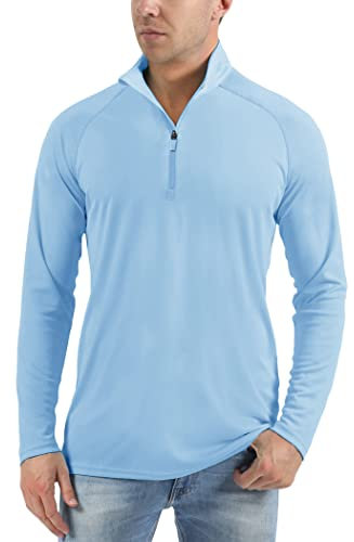 KEFITEVD Mens Summer Long Sleeve Tops UV Protection Outdoor Shirt UPF 50+ Zip Tops with Stand Collar,Waterfall Blue,L