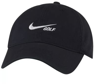 Nike Unisex Heritage 86 Washed Golfmütze, bedruckt, verstellbarer Riemen, Schwarzer Golf, Einheitsgröße
