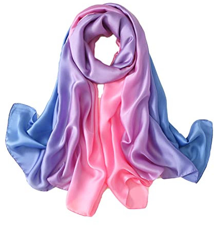 Pwsap Foulard Femme en Soie Châle Écharpe, Chale Grandes D'écharpe Mariage douce Tissu Léger et Fluide Châle uni Respirant Protection Bleu-Rose Dégradé Couleur Shawl Neckerchief pour Soirée Fêtes