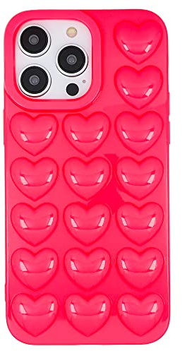 DMaos iPhone 15 Plus/iPhone 14 Plus Case for Women, 3D Pop Bubble Heart Kawaii Gel Cover, Cute Girly 6.7 inch - Hot Pink