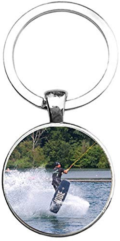 Schlüsselanhänger Glas - Wakeboarden, silberfarben