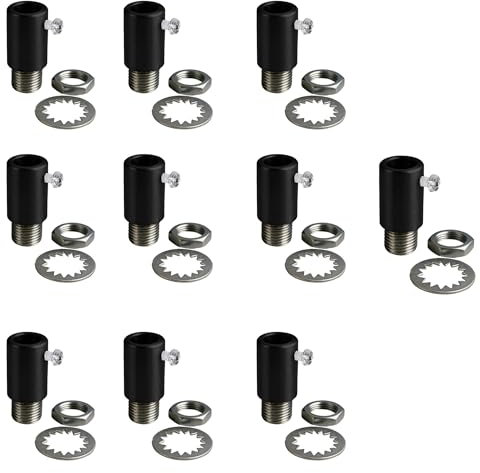 10 Pack Lighting Cord Grips with 10mm Male Thread Strain Relief Repair | Metal Cable Glands | Screws Directly Lamp Holder | Wiring Hanging Ceiling Pendant | High Grade Thermoplastic Resin