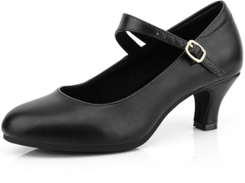 Women's Ankle Strap Heels Character Shoes Wedding Ballroom Latin Dance Pumps, Black 5 M US