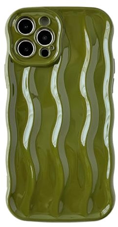Caseative for iPhone 12 Pro Phone Case, Water Ripple Pattern Curly Wave Frame Soft Compatible with iPhone Case (Green)