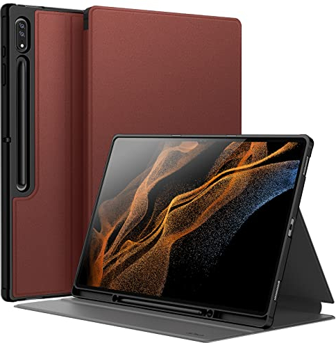 JETech Hülle für Samsung Galaxy Tab S8 Ultra 14,6 Zoll 2022 mit S Pen Halter, Schlank Folio Ständer Tablet Schutzhülle, Multi-Winkel Ansehen (Burgunderrot)