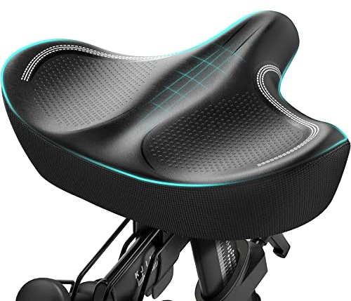 GINEOO Übergroßer Fahrradsitz, extra breiter Komfort, reiner Memory-Schaum, Fahrradsitzkissen, kompatibler Sattelersatz mit Elektrofahrrad, Übung, Cruiser, Rennrad für Männer und Frauen (Schwarz)