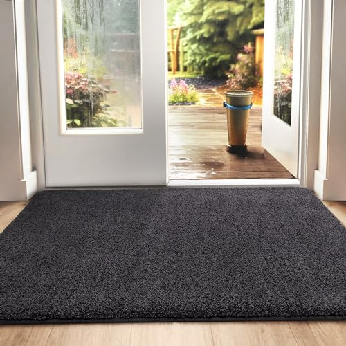 DEXI Schmutzfangmatte,rutschfeste Fußmatte für Innen und Außen,Waschbar Eingangsteppich Saugstarke Türmatte - Sauberlaufmatte 90 x 150 cm,Schwarz-Grau
