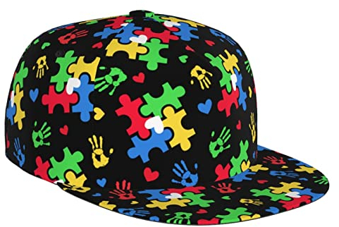 Doklgoil Baseballkappe für Autismus-Bewusstsein, verstellbar, 3D-Druck, Snapback, flache Rechnung, Hip-Hop-Hut, Schwarz-1, Einheitsgr��e