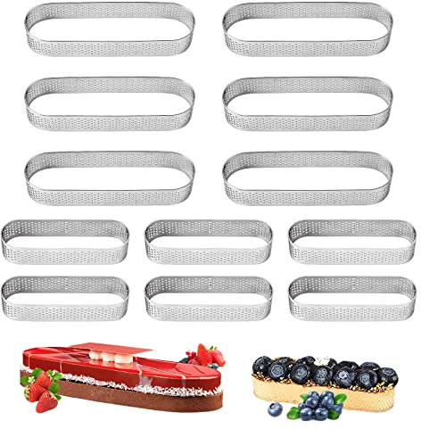 Kuchenform, perforiert, 12 Stück, Kuchenring, oval, aus Schaumstoff, Tortenringe aus Edelstahl zum Backen, für die Herstellung von Mousse, Käsekuchen, Torten