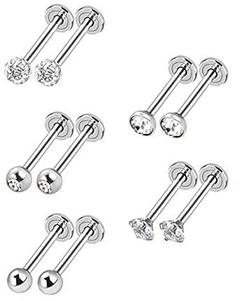 10 Stück Edelstahl Lippenpiercing Stud Labret Piercing für Frauen Männer 16 Gauge Kugel Zirkon Opal Labret Schwarz Silber Ohrstecker Knorpel Helix Tragus Ohrringe Lippe Piercing