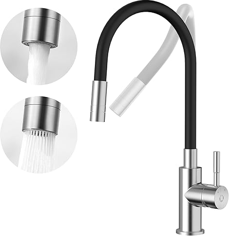 CECIPA Küchenarmatur Schwarz mit 2 Wasserstrahlarten, Flexible Mischbatterie Küche Schwarz, Küchen Wasserhahn, Spültischarmatur Küche Edelstahl, Armatur Küche Schwarz, Spülenarmatur 360° Wasserhan