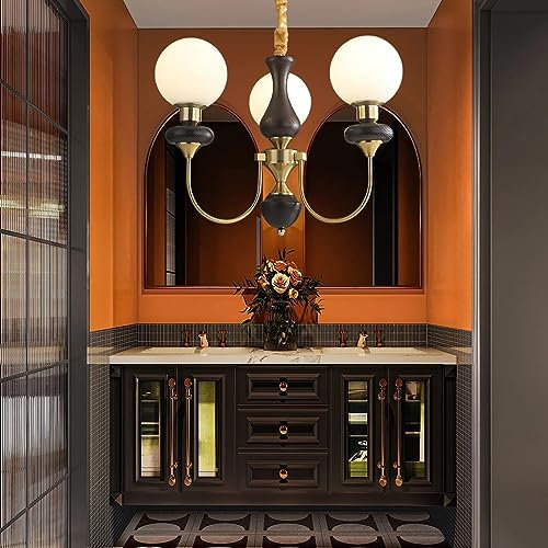 Kronleuchter Traditionell Landhausstil E27 Holz Pendelleuchte Vintage Kerze Bauernhaus Klassisch Pendellampe Höhenverstellbar Hängeleuchte Glasschirm Küche Wohnzimmer Esszimmer Hängende Beleuchtung