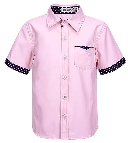 ranrann Chemise Enfant Garçon Chemise Manche Courte Chemisette Uniforme Scolaire Couleur Unie Type A Rose 9-10 Ans
