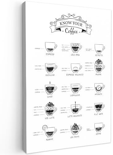 MuchoWow© Bild auf Leinwand 60x90 cm Schlafzimmer Bilder Wand Deko Wohnzimmer Modern Wanddeko Bilderwand Geschenk Kaffee - Cappuccino - Schwarz und weiß - Espresso - Küche