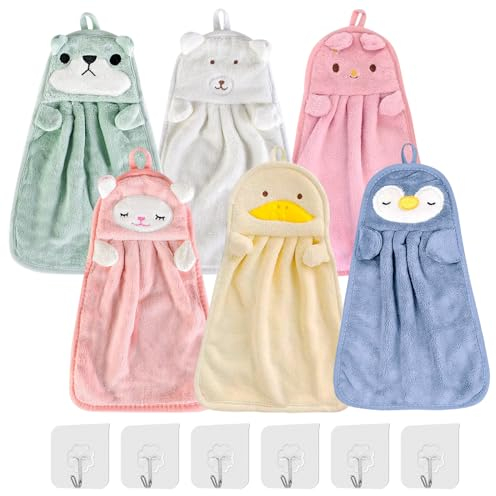 Nizirioo 6 Pezzi Asciugamani Bambini, Set Di Asciugamani Per Le Mani, Asciugamani Da Appendere Per Bambini Asciugamano A Mano Corallo Velluto Asciugamano Con Passante Per Bagno, Cucina