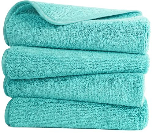Polyte - Premium-Mikrofaserhandtuch - fusselfrei & schnelltrocknend - Aqua - 40 x 76 cm - 4 Stück