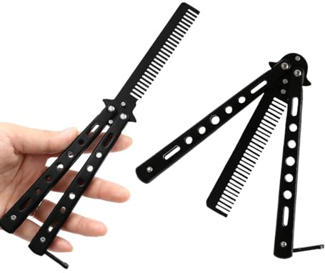XIKSJW 1 Peigne À Couteau Papillon Peigne D'Entraînement À La Sécurité Peigne À Papillon Rotatif Peigne À Papillon En Acier Inoxydable (Noir)