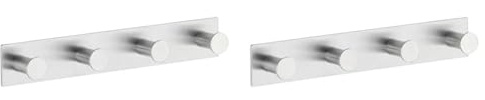 Wenko Hakenleiste Celano Quadro Edelstahl - mit 4 Haken, selbstklebend, Edelstahl rostfrei, 25.5 x 4 x 3.3 cm, Matt (Packung mit 2)
