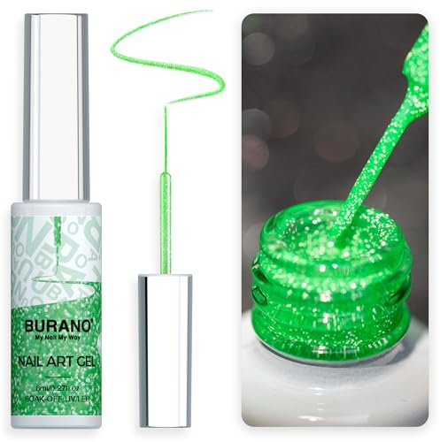 BURANO Liner Holographic Gel Nail Polish, UV LED Reflective Glitter Painted Silver Metallic Nail, Build-in Thin Nail Brush Chrome Gel Curing Required 8ml (LX26)