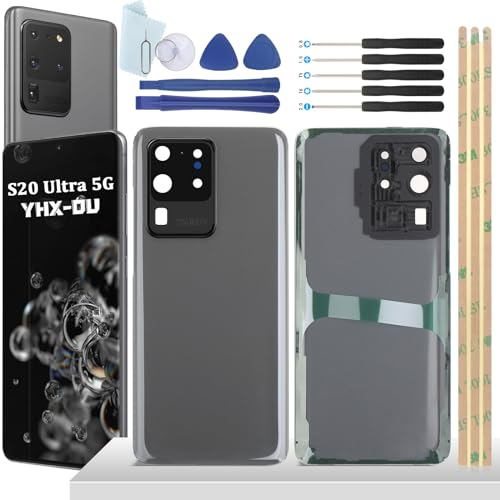 YHX-OU 6.9'' Gris Cache Batterie pour Samsung Galaxy S20 Ultra Galaxy S20 Ultra 5G Vitre Arrière, Couvercle de Batterie Remplacement pour S20 Ultra 5G S20 Ultra+ Outil d'installation