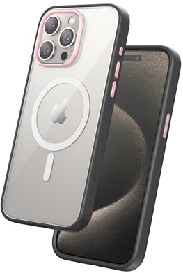 FLOLAB Surtect Tri-Fusion Magnetische Schutzhülle für iPhone 15 Pro Max, schlankes Design, Magsafe-kompatibel, militärischer Rahmen, transparent, Champagnerrosa