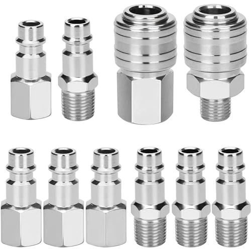 Zhixifan 10 Pcs Silber Druckluft Schnellkupplung 1/4, 1/4 NPT Druckluftanschluss, Druckluftkupplung Stecker Buchse, für druckluft anschlüsse