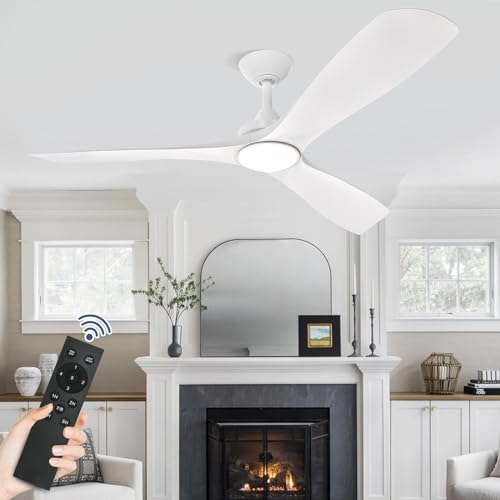 Depuley Deckenventilator mit Beleuchtung und Fernbedienung Leise, 52'' Lampe mit Ventilator, Weiß Holz 3 Flügeln,Deckenleuchte mit Ventilator für Schlafzimmer, Wohnzimmer,Küche, Terrassen