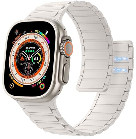 Astorgos Correa Magnética Compatible con Apple Watch Ultra 3/2/1 49mm,S11/S10 46mm,9/8/7 45mm,SE3/SE2/SE/6/5/4 44mm,3/2/1 42mm,Pulsera de Repuesto Ajustable de Silicona,Estrella Oro