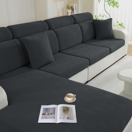 Ystyle Elastischer Sitzkissenbezug Stretch - Universal Sofa Überzug für 3 Sitzer Couch mit Sitzbezug und Sofakissen (Grau)