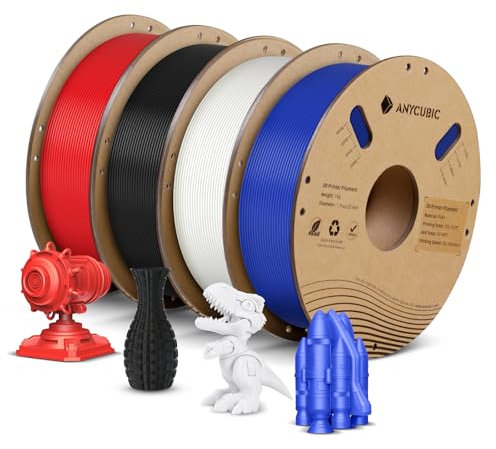 ANYCUBIC PLA+ Filament 1.75mm, 4KG PLA Plus 3D Drucker Filament, Hohe Zähigkeit, RFID für Intelligentes Drucken, Schwarz&Weiß&Blau&Rot(4PCS)