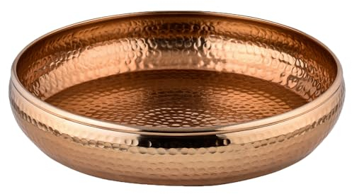 Marrakesch runde Obstschale Schale modern 34 cm rund | Rundes Serviertablett Tablett als Schlüsselschale oder Deko aesthetic im Wohnzimmer Küche | Kerzenschale Fidan Kupfer als Tischdeko Küchendeko