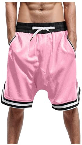 RUMAOZIA Pantaloncini da basket da uomo, estivi, con tasche, casual, da corsa, traspiranti, per fitness, corsa, palestra, sport, pantaloni corti a strisce, O rosa., L