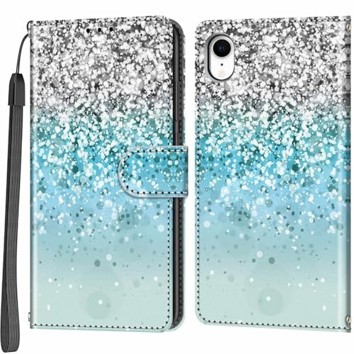 Salanheo Handyhülle für iPhone XR Hülle, Silber und Blau | Magnetische, Stoßfeste Faltbar Klapphülle, Standfunktion, Kartenfächern, Geldbeutel, PU Lederhülle, Handytasche