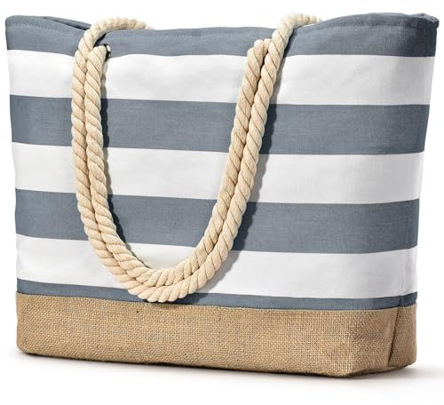 oscaurt Strandtasche XXL Familie Shopper Tasche Damen Badetasche Wasserdicht Umhängetasche Beach Tote Bag mit Reißverschluss Faltbare Reisetasche Sporttasche Travel Bag (Dunkelgrau)