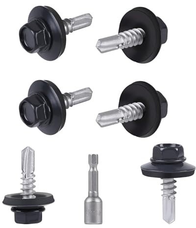 SUPAWAY 150 Stück Metalldachschrauben 4,8 x 19 mm Selbstbohrende Schrauben mit EPDM Unterlegscheiben Anthrazit STAHL Dachschrauben mit 1 Sechskant Bit Steckschlusselsatz Trapezblechschrauben, RAL 7016