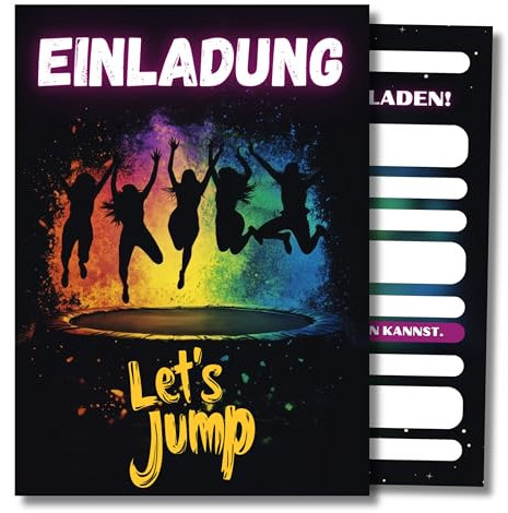HIDEBLOOM Jump Party Einladungskarten Kindergeburtstag Mädchen I 12 Stück I DIN A6 (10,5 cm x 14,8 cm) I Einladungen Geburtstag Jumphouse I Trampolin Party I Einladung Jump House Mädchen