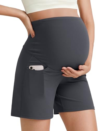 G4Free BareFeel Maternity Athletic Shorts with Pockets Over The Belly Workout Pants Lounge Summer Pregnancy Clothes