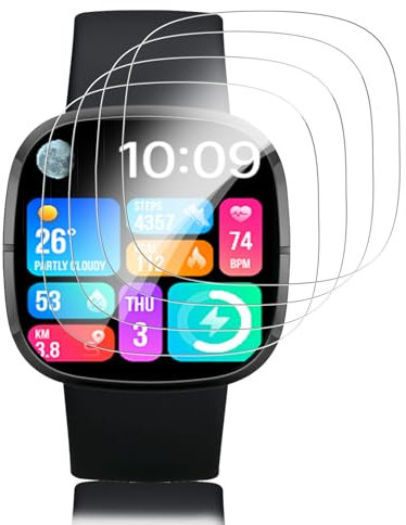 4 Stück für Panzerglas für Fitbit Versa 4/Fitbit Versa 3/Fitbit Sense 2/Fitbit Sense Schutzglas Schutzfolie, TPU Kratzfest Fingerabdruck für Versa 4 Folie, 3D Hohe Definition Versa 3 Displayschutz
