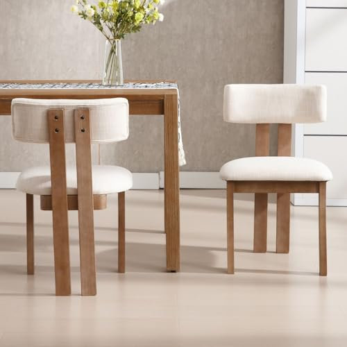 chairus Chaise Bois de Salle à Manger Lot de 2, Chaises de Cuisine sans Accoudoirs, Chaise Rembourrée en Lin pour Salon, Salle de Séjour, Beige-2